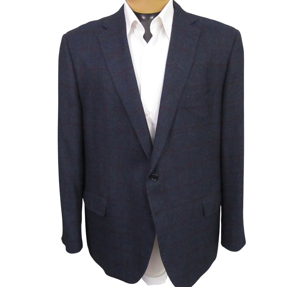 BluJacket Mens Sport Coat 48R Blue Windowpane Reda Timeless 100% Wool